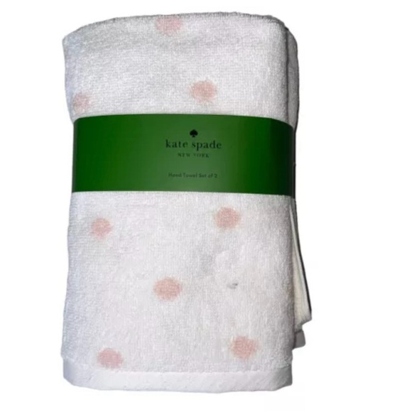 Kate Spade Set of two hand towels white & pink polka dot cotton NWT - Picture 1 of 1